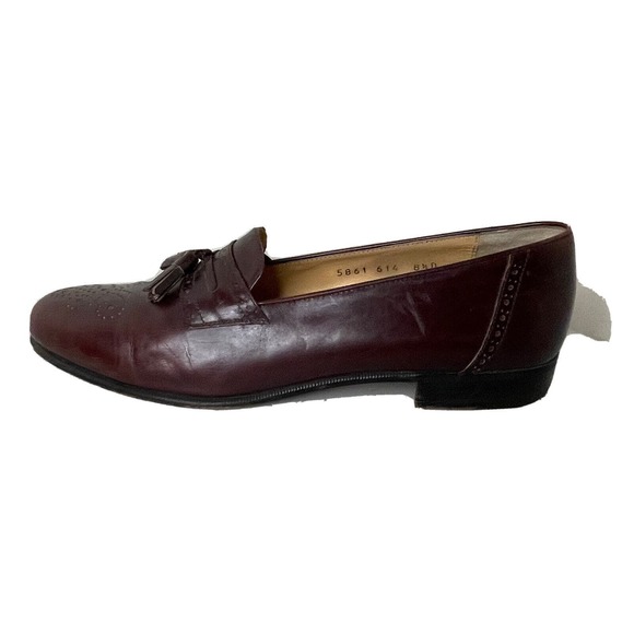 Salvatore Ferragamo Brogue Burgundy Brown Leather Tassle Loafer Shoes Men 8.5 D